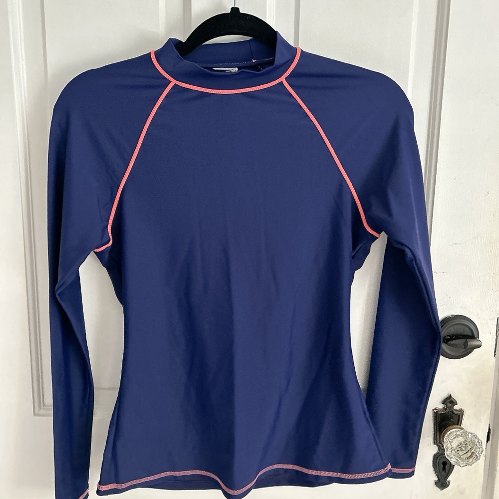 Boden Women's Navy Rash Guard with Pink Trim